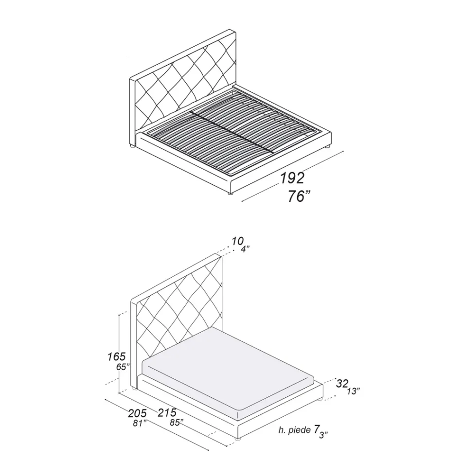 Cama de Casal Estofada Forrada em Tecido ou Couro - Celebre Viadurini