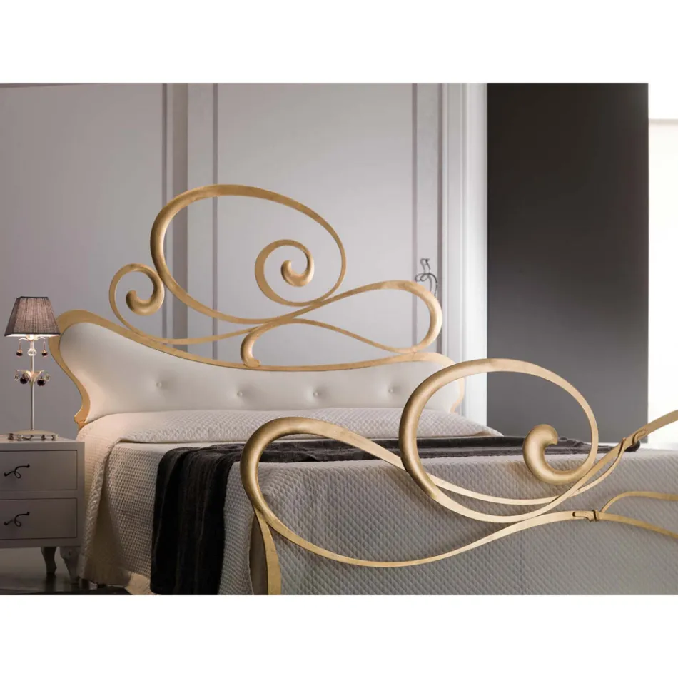 Cama de casal de ferro com estribo coordenado Made in Italy - Laser Viadurini