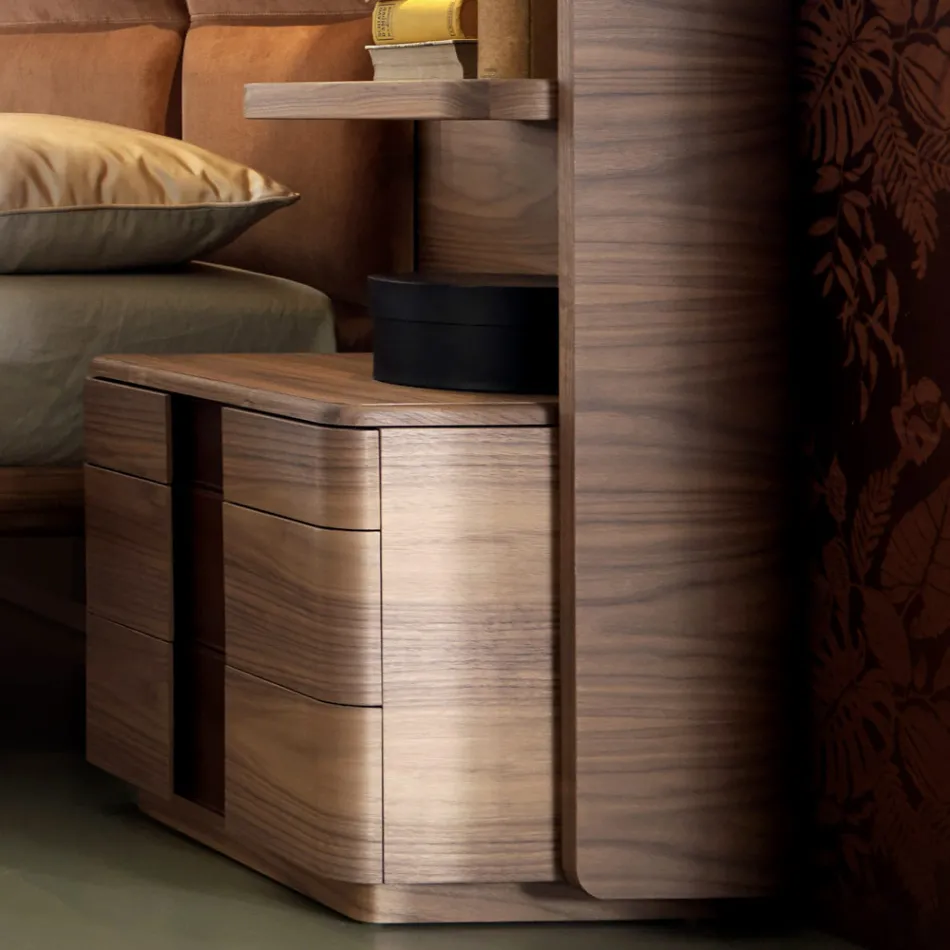 Cama de casal de madeira maciça com estofado Grilli York 100% made Itália Viadurini