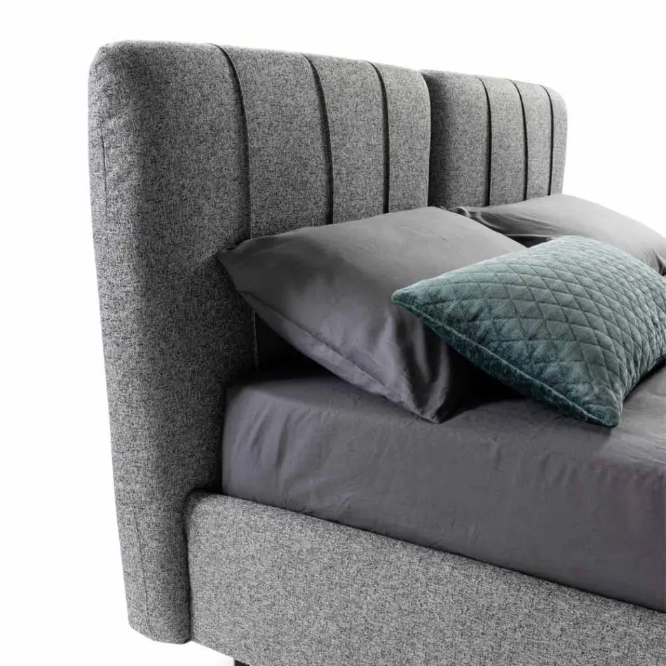 Cama de casal de tecido com caixa e cabeceira listrada fabricada em Itália - Nives Viadurini