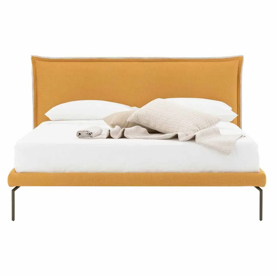 Cama de Casal em Tecido com Pés Metálicos Made in Italy - Glorio Viadurini