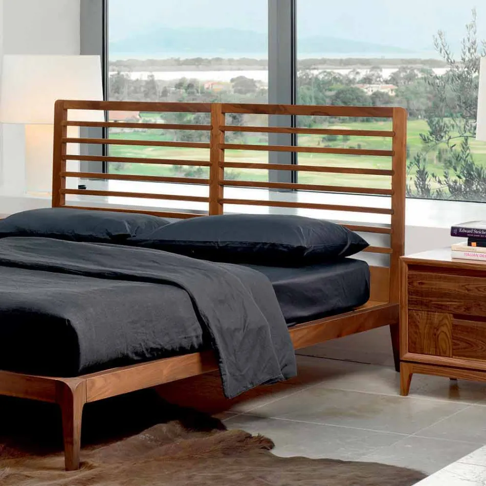 Made in Italy cama de casal com base de noz sólida Didimo Viadurini