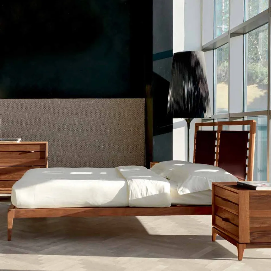 Made in Italy cama de casal com base de noz sólida Didimo Viadurini