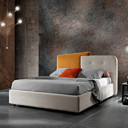 Cama de Casal Design Moderno em Veludo Cinza e Laranja - Plorifon Viadurini