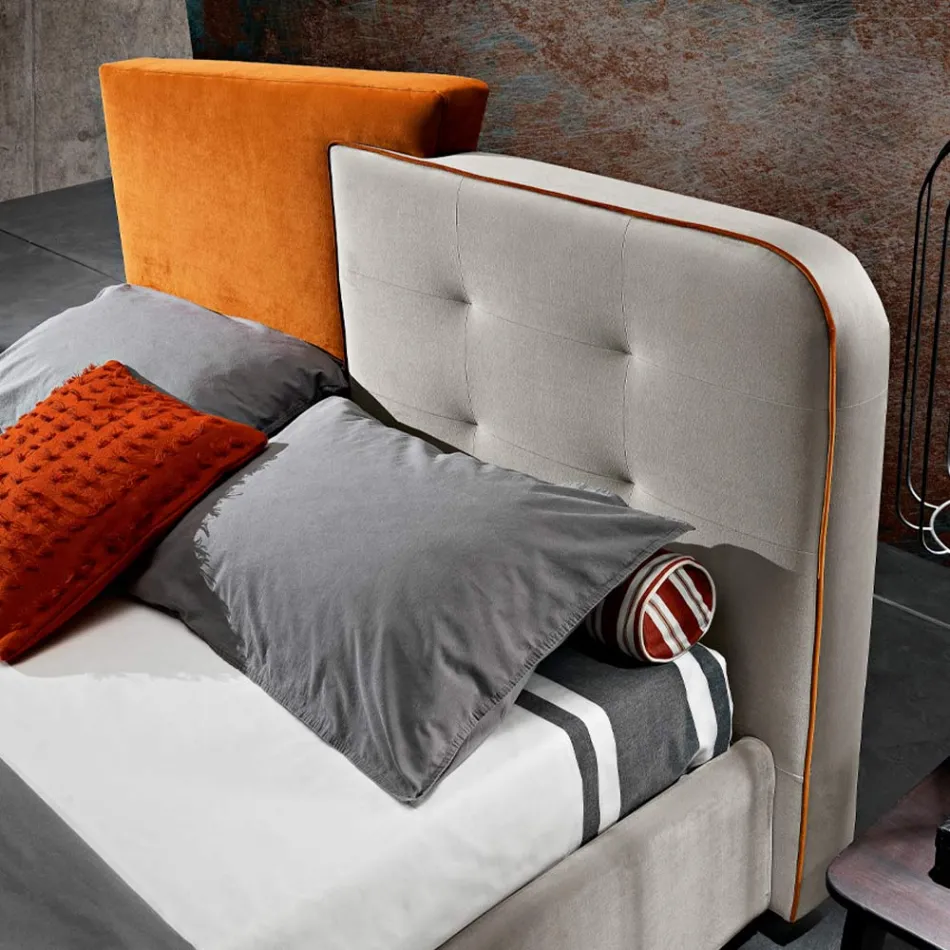 Cama de Casal Design Moderno em Veludo Cinza e Laranja - Plorifon Viadurini