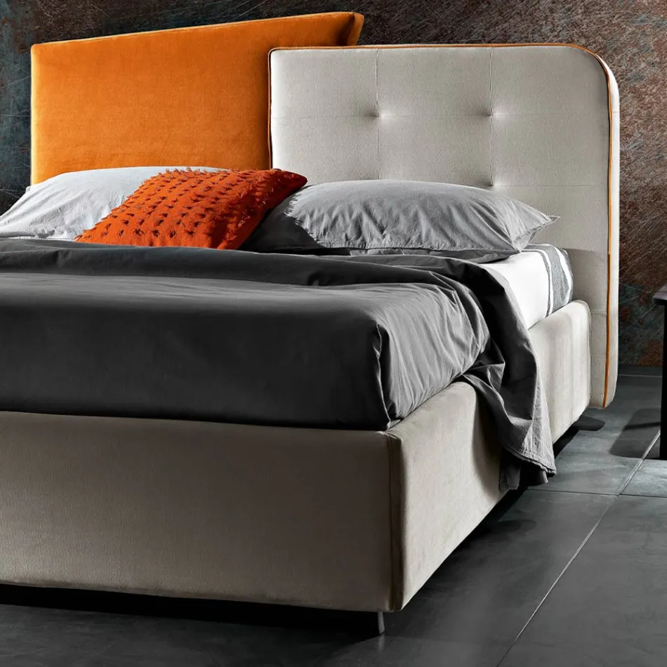 Cama de Casal Design Moderno em Veludo Cinza e Laranja - Plorifon Viadurini