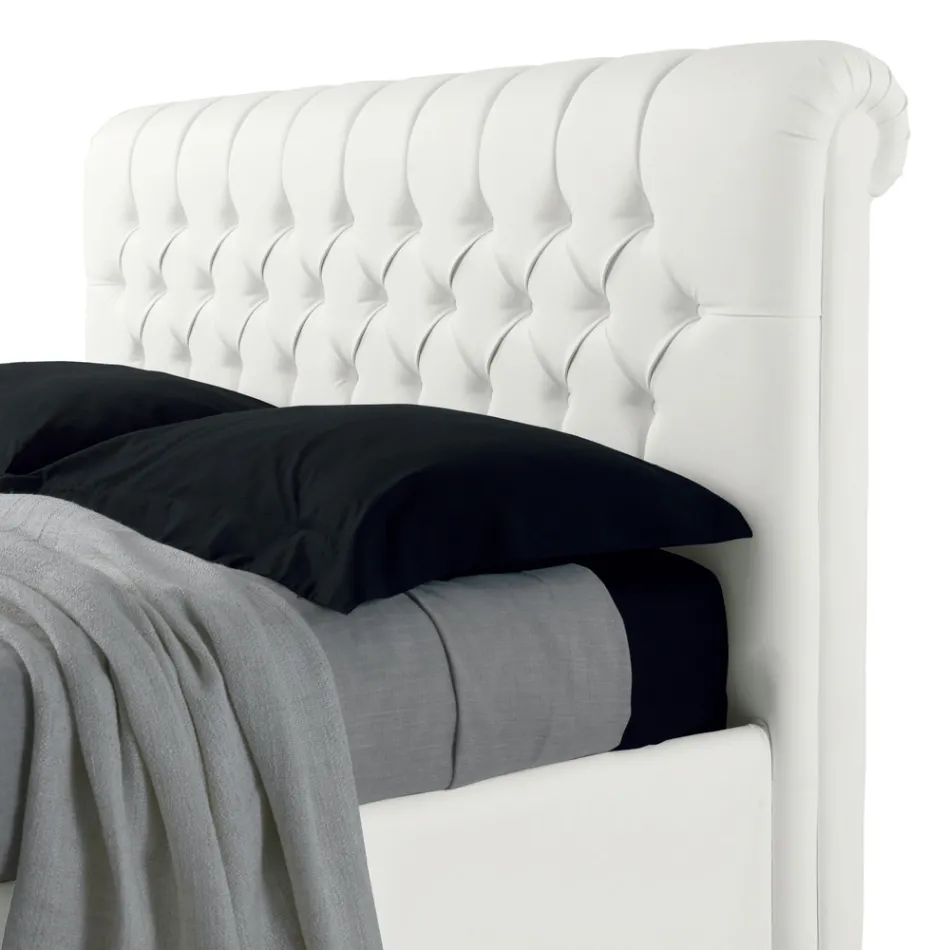 Cama de casal moderna em couro sintético com armazenamento - Ozzano Viadurini