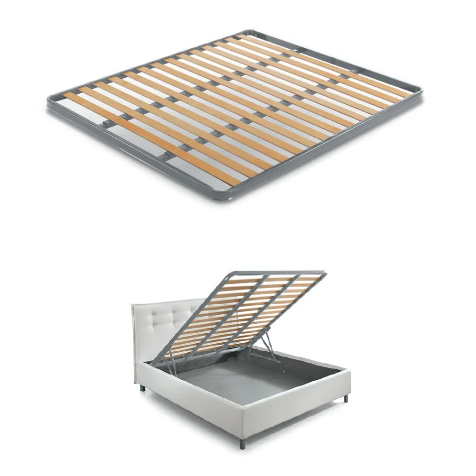 Cama de casal moderna em couro sintético com armazenamento - Ozzano Viadurini