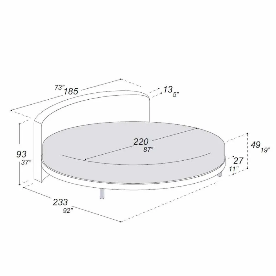 Cama de casal Redonda Design Coberta em Tecido Made in Italy - Rello Viadurini