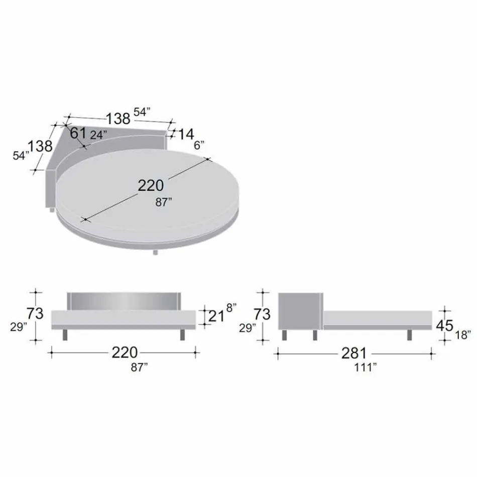 Cama de casal redonda moderna com cabeceira angular Made in Italy - Tima Viadurini