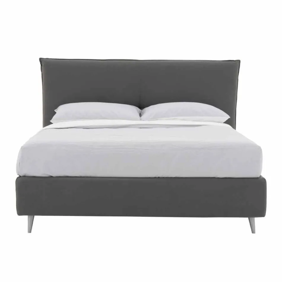 Cama de casal com capa removível com pés de madeira Made in Italy - Tampa Viadurini
