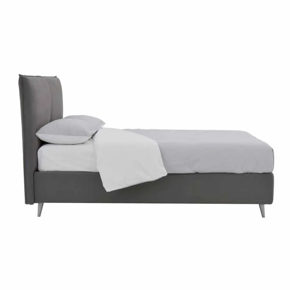 Cama de casal com capa removível com pés de madeira Made in Italy - Tampa Viadurini