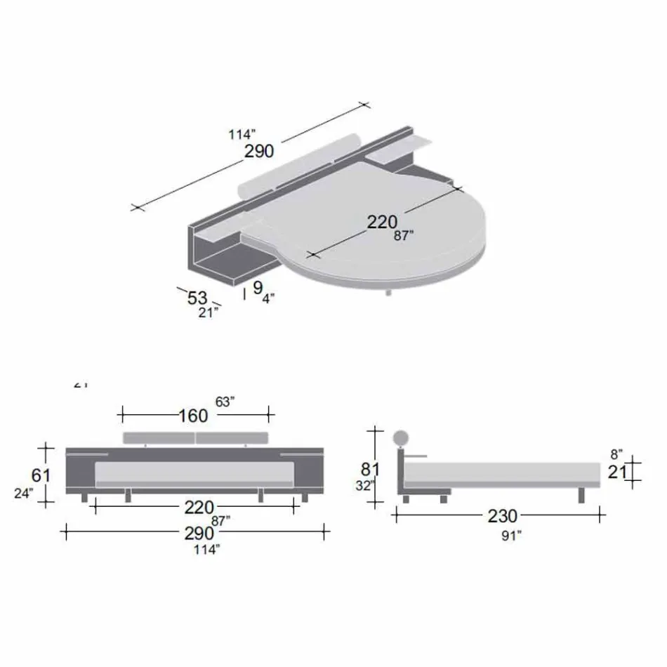 Cama de casal redonda coberta com couro ecológico Made in Italy Design - Vesio Viadurini