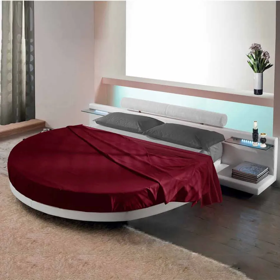 Cama de casal redonda coberta com couro ecológico Made in Italy Design - Vesio Viadurini