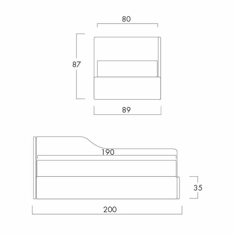 Cama de solteiro com cabeceira em forma e painel lateral, Line8 Bolzan Viadurini