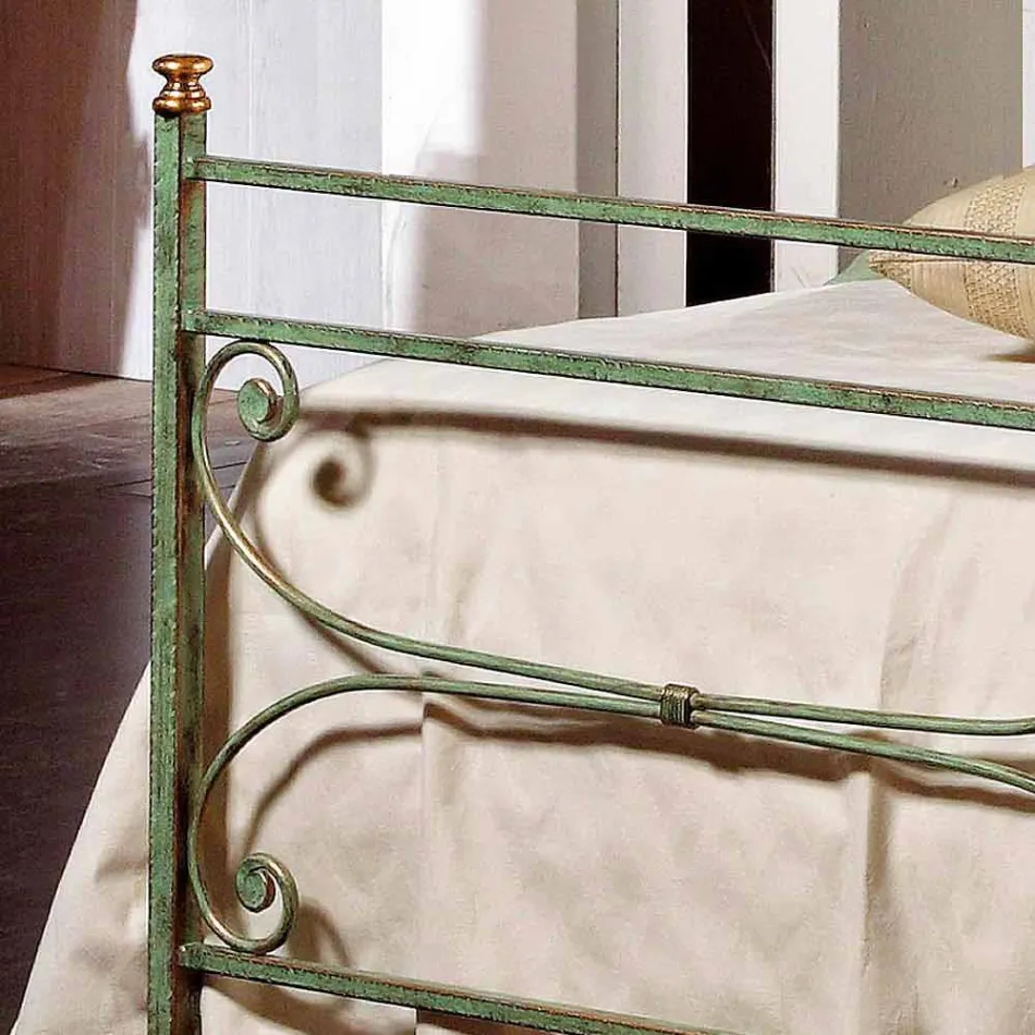cama de solteiro em ferro forjado martelado quadrado Leila, made in Italy Viadurini
