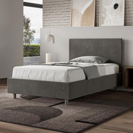 Cama de casal tamanho Queen (120x200 cm) com cabeceira em microfibra, fabricada na Itália - Pallone Viadurini