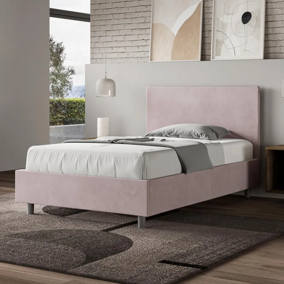Cama de casal tamanho Queen (120x200 cm) com cabeceira em microfibra, fabricada na Itália - Pallone Viadurini