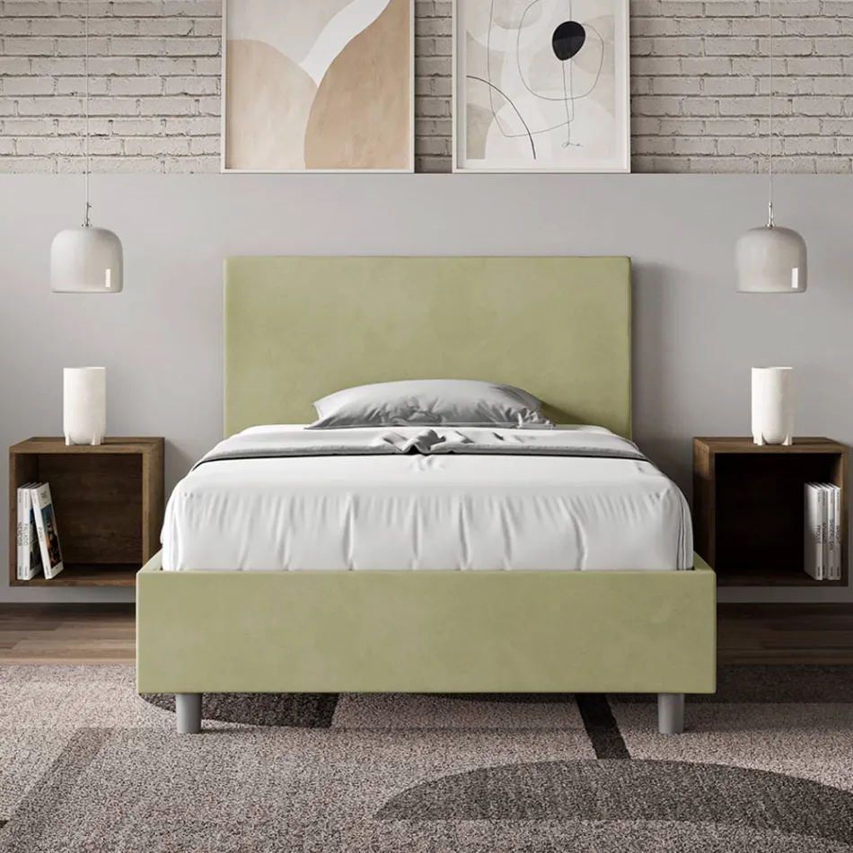 Cama de casal tamanho Queen (120x200 cm) com cabeceira em microfibra, fabricada na Itália - Pallone Viadurini