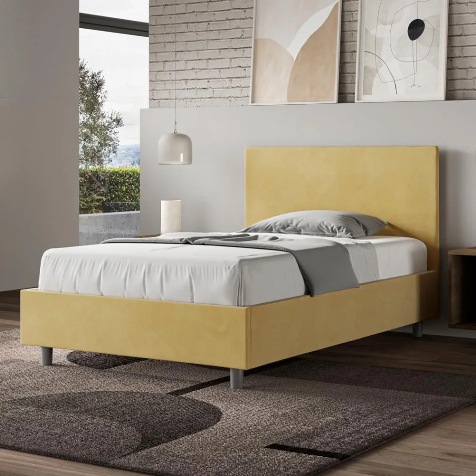 Cama de casal tamanho Queen (120x200 cm) com cabeceira em microfibra, fabricada na Itália - Pallone Viadurini