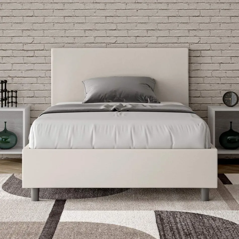 Cama de casal tamanho Queen (120x200 cm) com cabeceira em couro sintético, fabricada na Itália - Pallone Viadurini