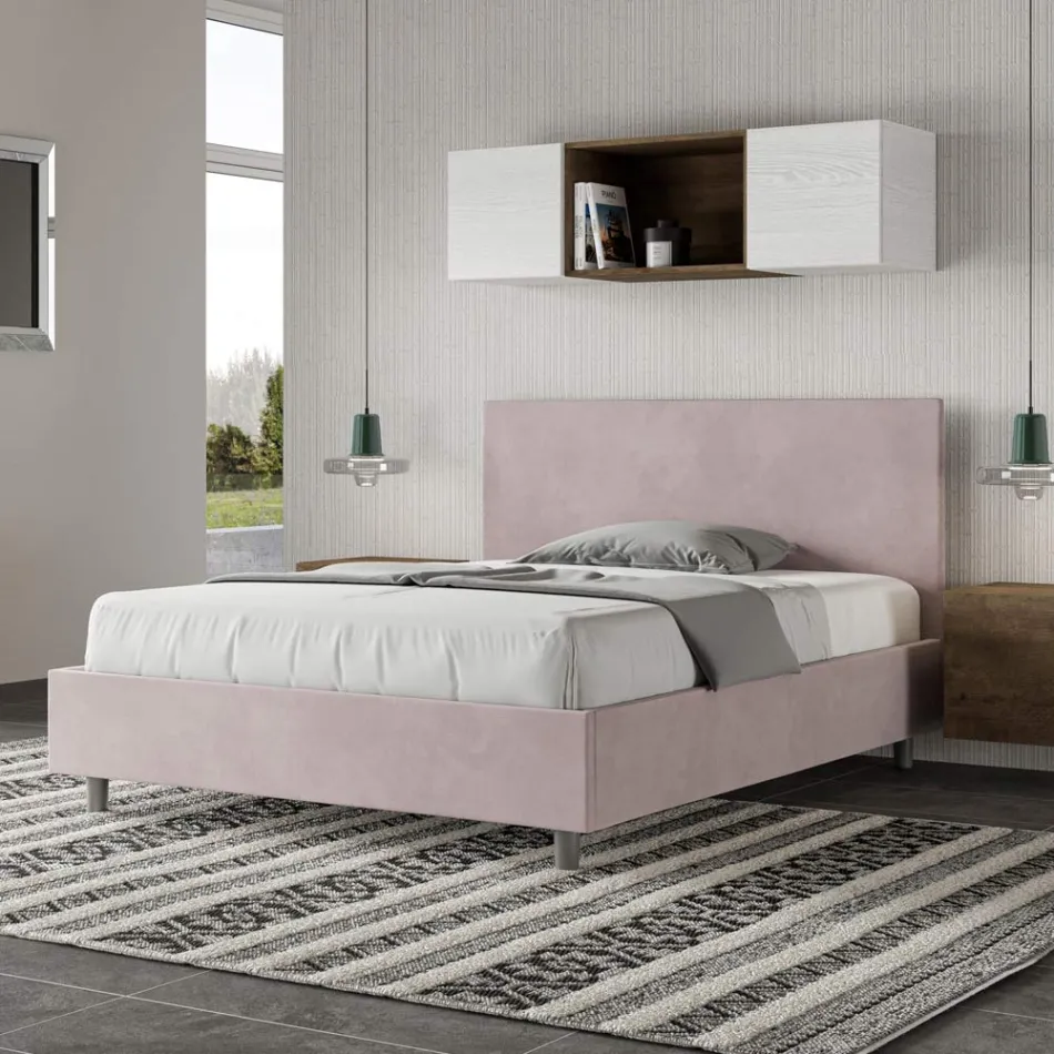 Cama de casal 140x200 cm com cabeceira em microfibra, fabricada na Itália - Pallone Viadurini