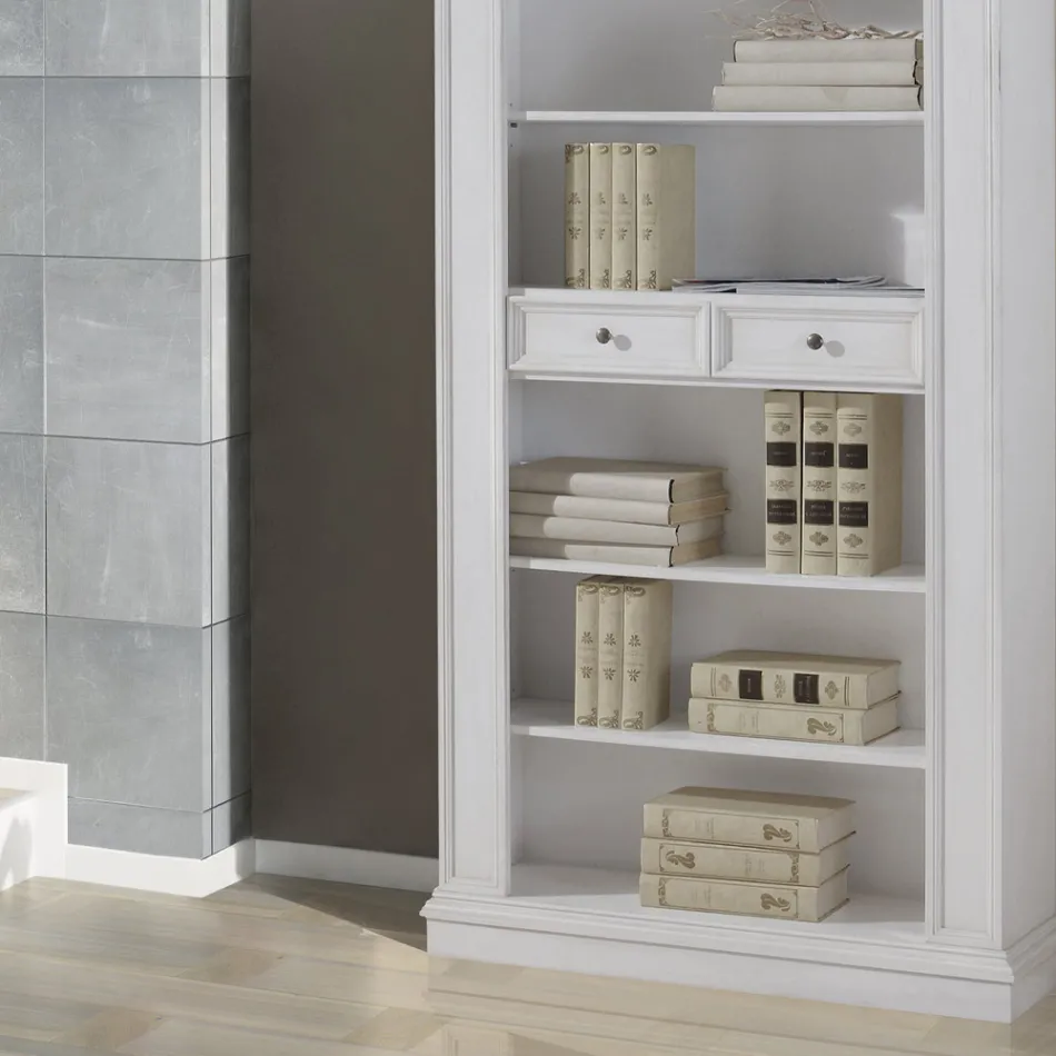 Estante com 6 compartimentos abertos e 2 gavetas Made in Italy - Flora Viadurini