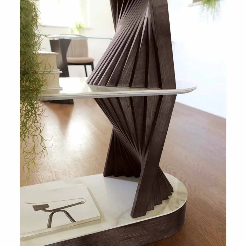 Estante Design Piso em Madeira com Tampo em Grés Made in Italy - Aspide Viadurini