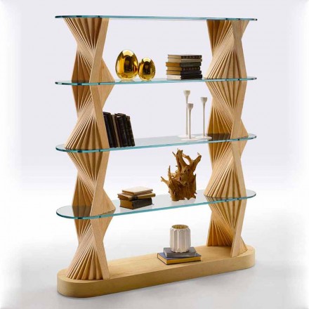 Estante Design Floor em Glass e Ash Wood Made in Italy - Aspide Viadurini