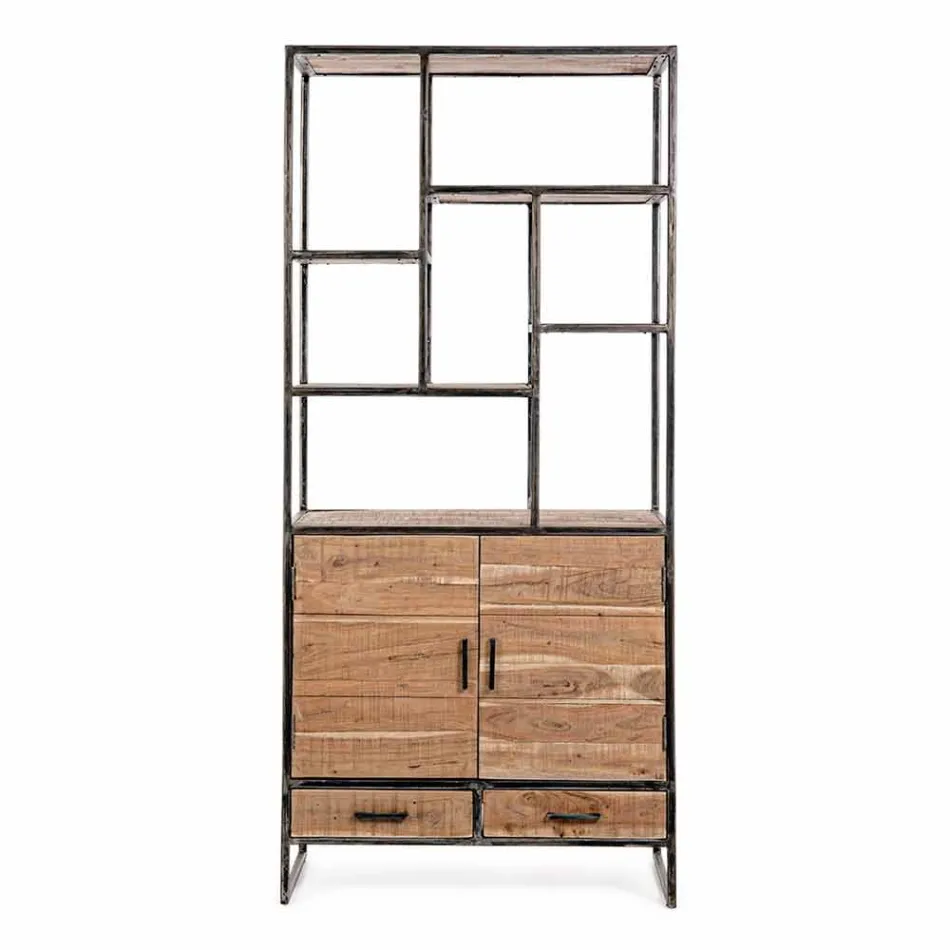 Estante Homemotion Piso em Aço Pintado com Prateleiras de Madeira - Zompo Viadurini