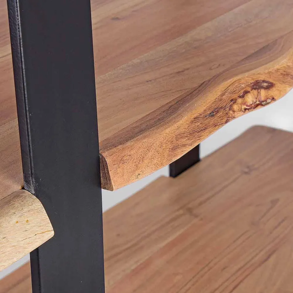 Estante Moderna Homemotion com piso de aço e prateleiras de madeira - Lanza Viadurini