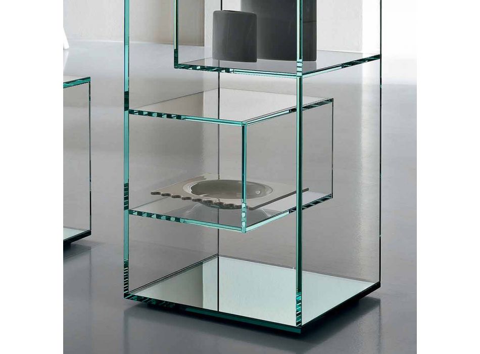 Estante autoportante baixa expositora para sala de estar em vidro extra claro - Linzy Viadurini