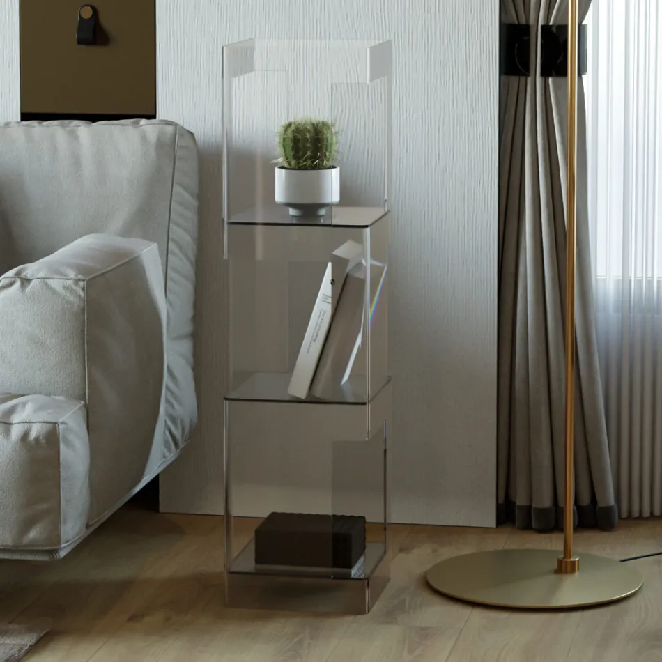 Estante Autoportante em Cristal Acrílico Transparente ou Fumado - Icaria Viadurini