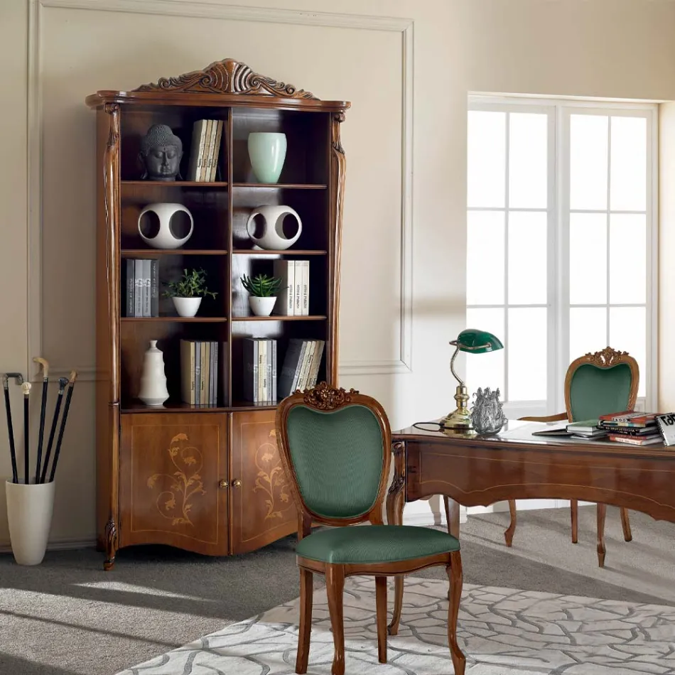 Estante de madeira de nogueira Bassano embutido com portas Made in Italy - Comodo Viadurini