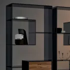 Estante em vidro fumê com Canaletto Walnut Wood Drawer Italian Design - Linzy Viadurini