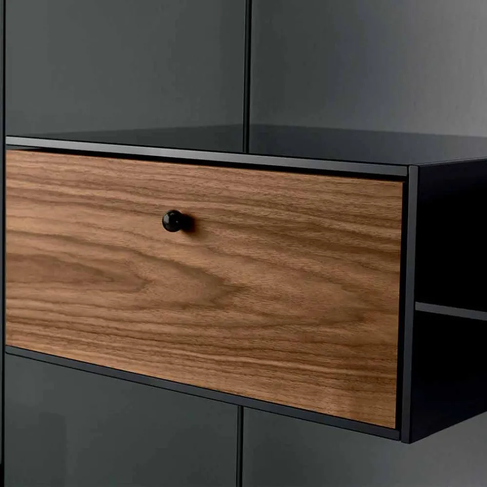 Estante em vidro fumê com Canaletto Walnut Wood Drawer Italian Design - Linzy Viadurini