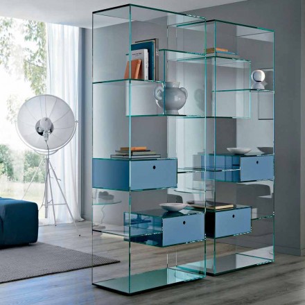 Estante de sala de estar de vidro duplo extra-claro com ou sem gavetas - Linzy Viadurini