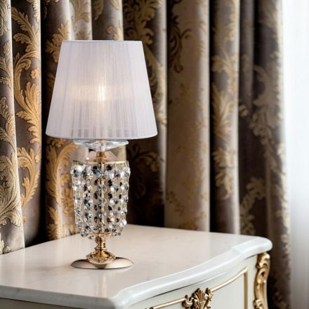 Abajur de mesa em ferro dourado com cúpula, fabricado na Itália - Áustria Viadurini