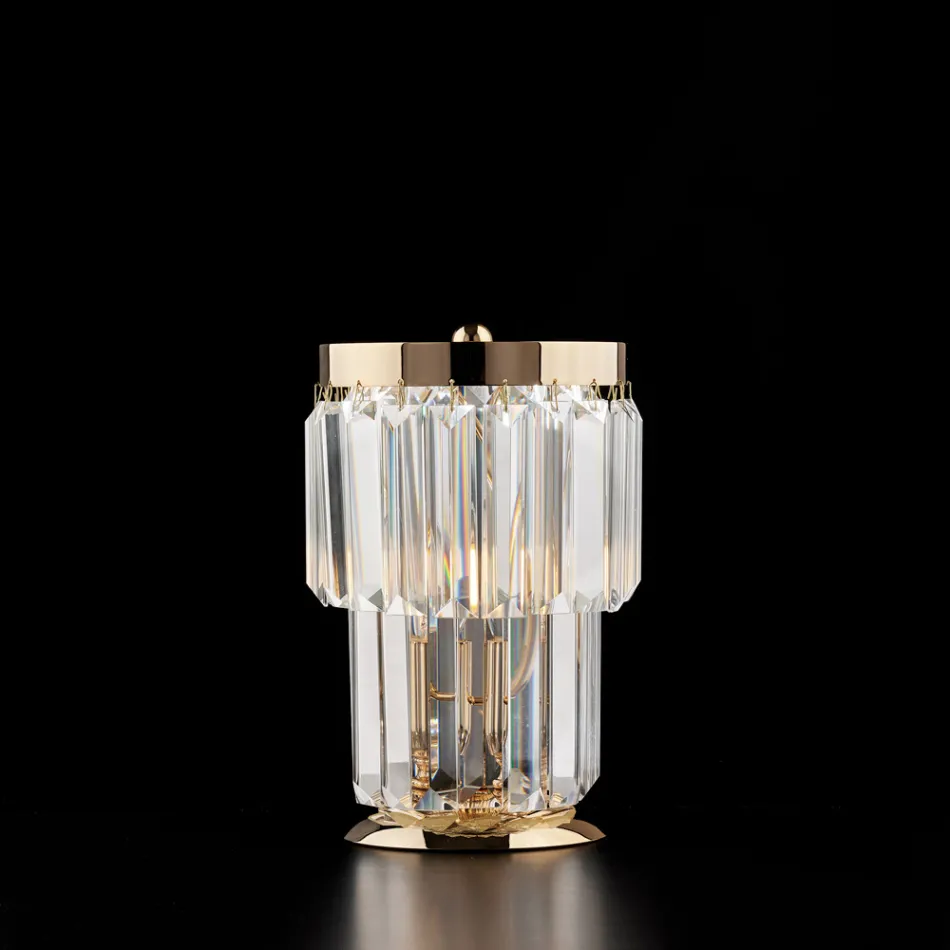 Abajur de mesa em ferro e dourado com strass, fabricado na Itália, para decoração de interiores - Viena Viadurini