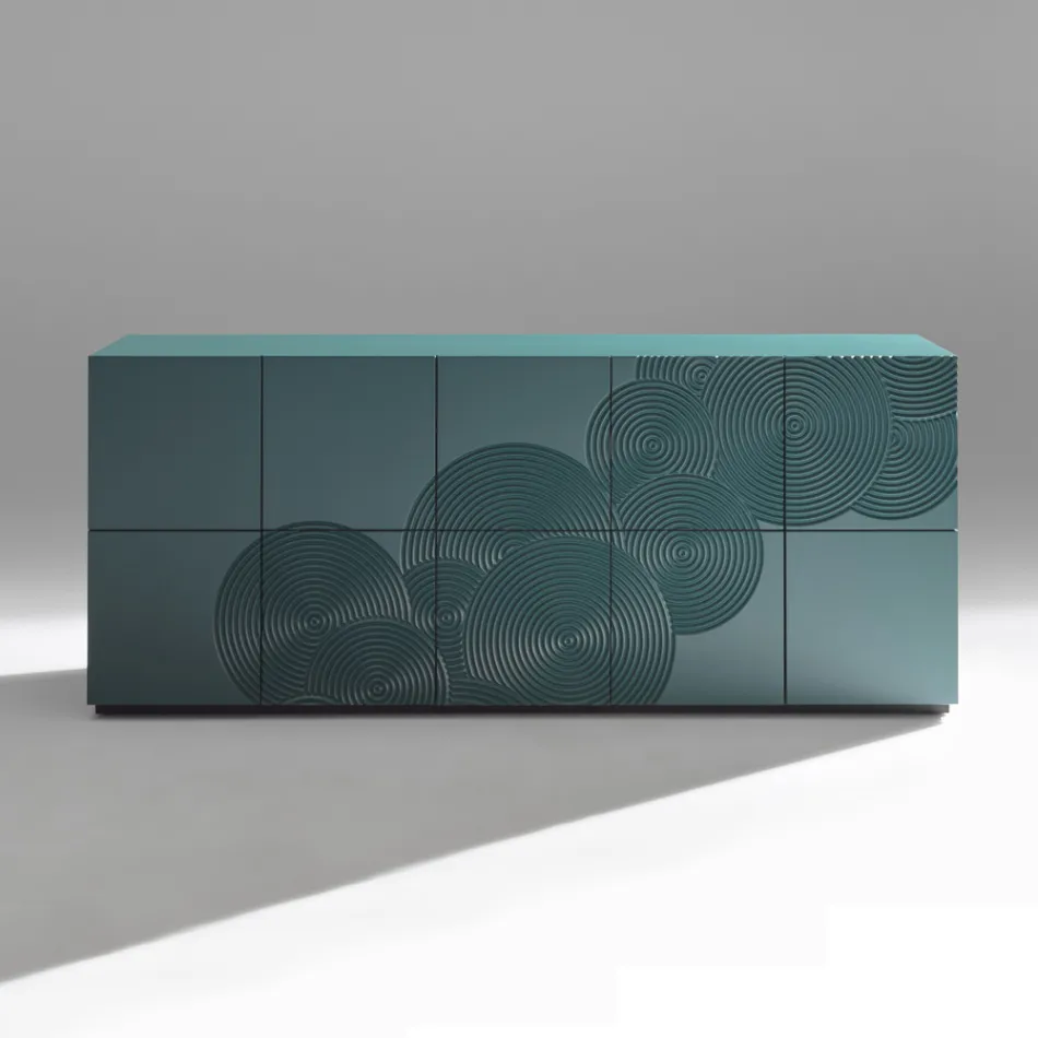 Aparador de 5 portas em MDF laqueado com decoração gravada e acabada à mão - Caranguejo Viadurini