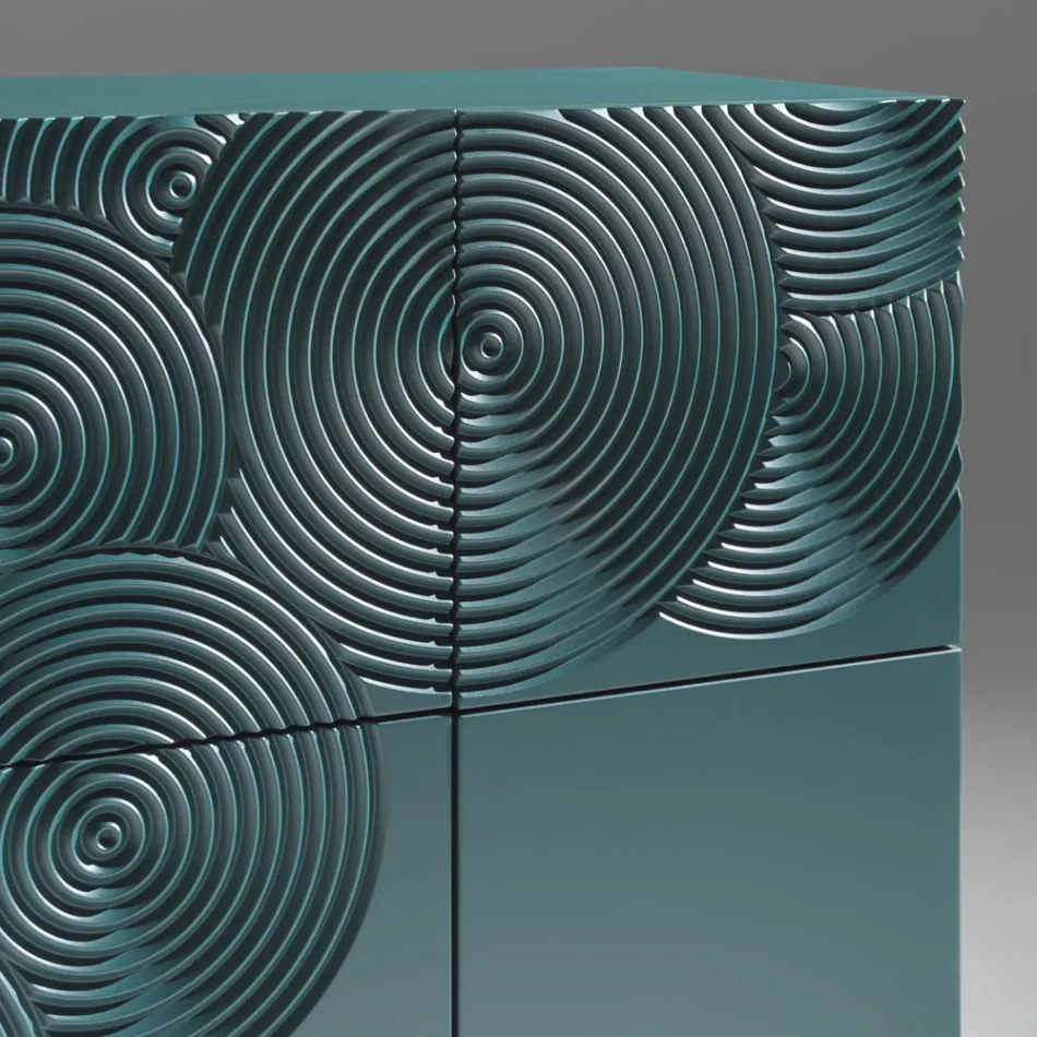 Aparador de 5 portas em MDF laqueado com decoração gravada e acabada à mão - Caranguejo Viadurini