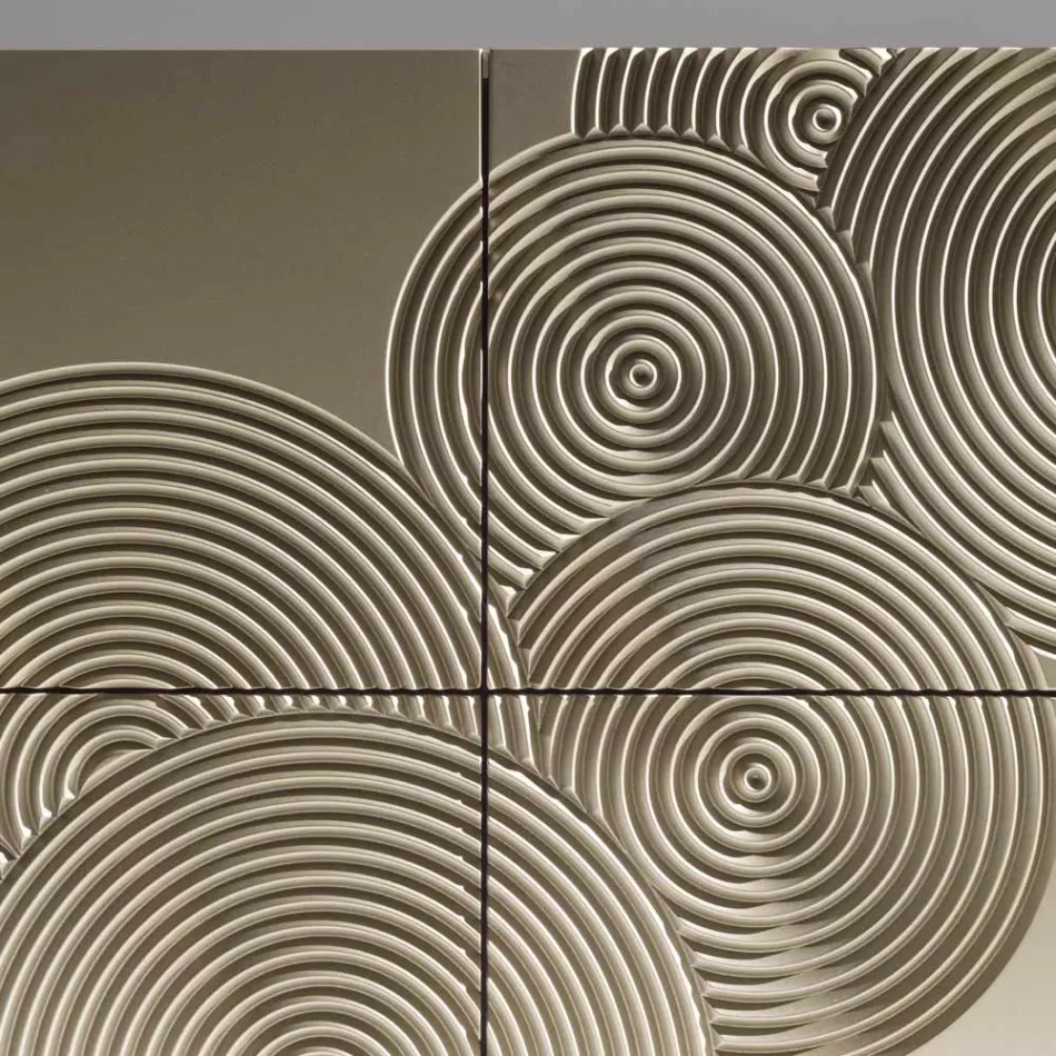 Aparador de 5 portas em MDF laqueado com decoração gravada e acabada à mão - Caranguejo Viadurini