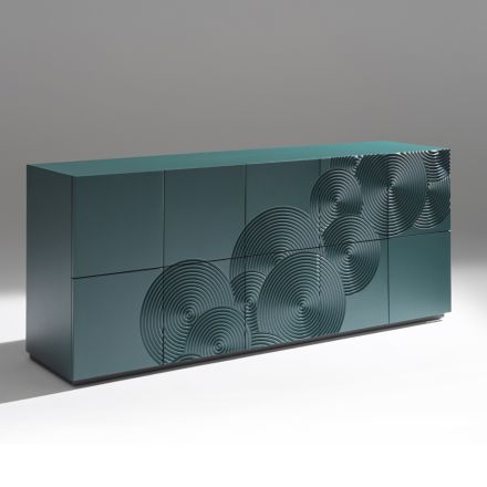 Aparador de 5 portas em MDF laqueado com decoração gravada e acabada à mão - Caranguejo Viadurini