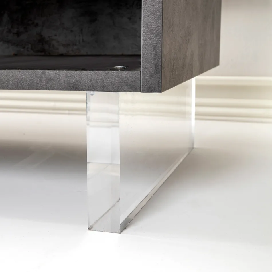 Aparador com 2 portas e 2 compartimentos laterais abertos em melamina Made in Italy - Mouse Viadurini