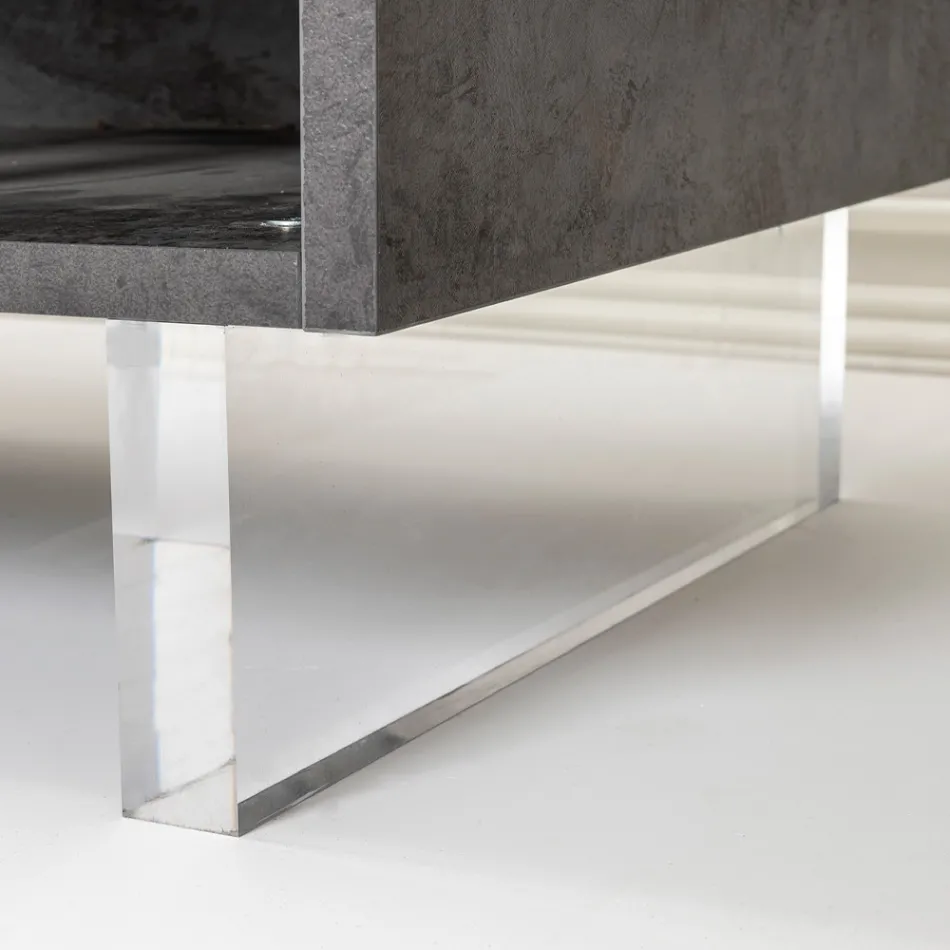 Aparador com 2 portas e 2 compartimentos laterais abertos em melamina Made in Italy - Mouse Viadurini