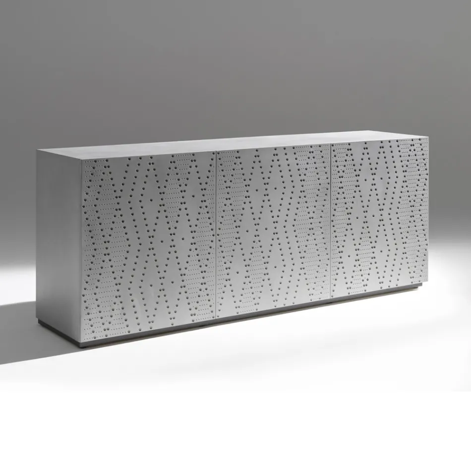 Aparador com 3 portas e 3 prateleiras internas, decoração em alumínio fundido - Scorpion Viadurini