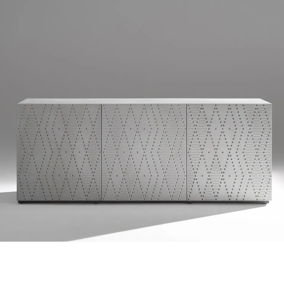 Aparador com 3 portas e 3 prateleiras internas, decoração em alumínio fundido - Scorpion Viadurini