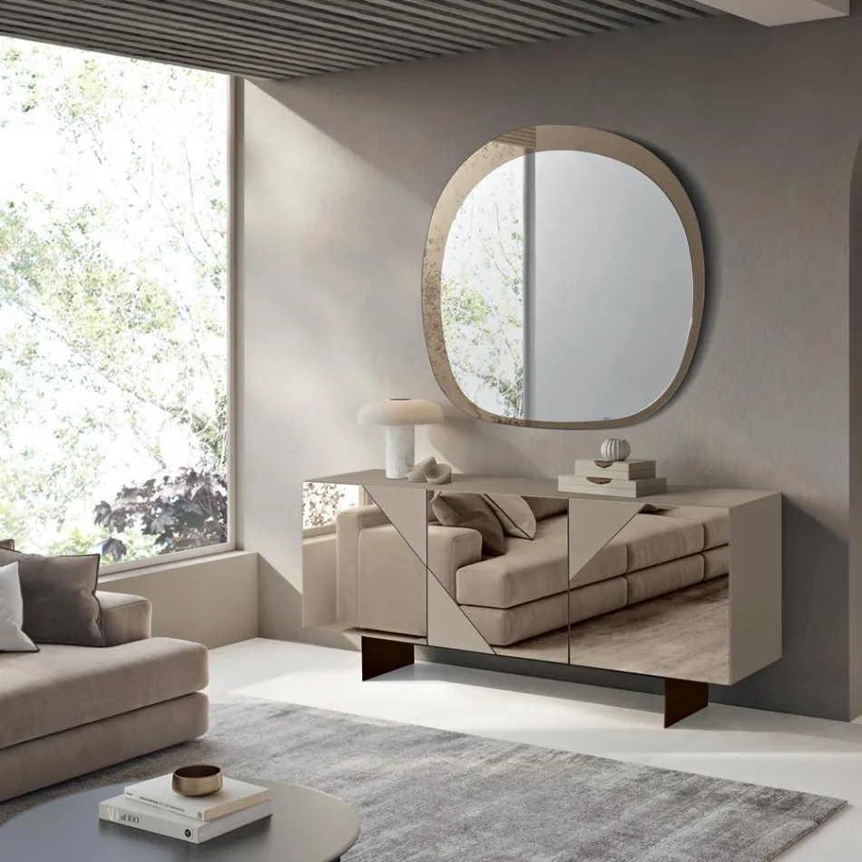 Aparador com 3 portas em MDF laqueado revestidas em vidro espelhado - Diletta Viadurini