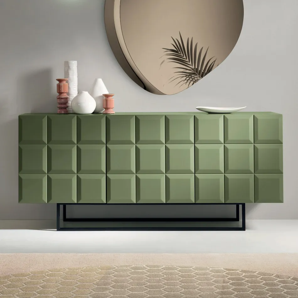 Aparador de interiores com 3 portas xadrez, fabricado na Itália - Elisabetta Viadurini