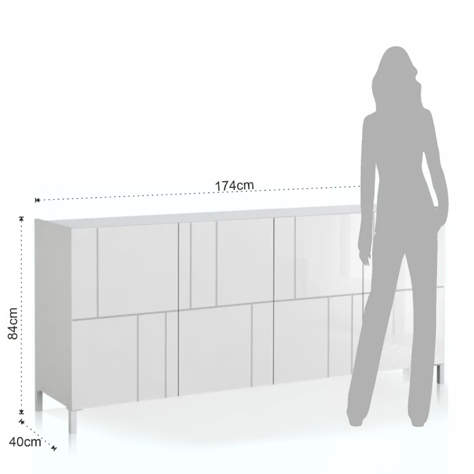 Aparador de sala com 4 portas serigrafadas Made in Italy - Aringa Viadurini